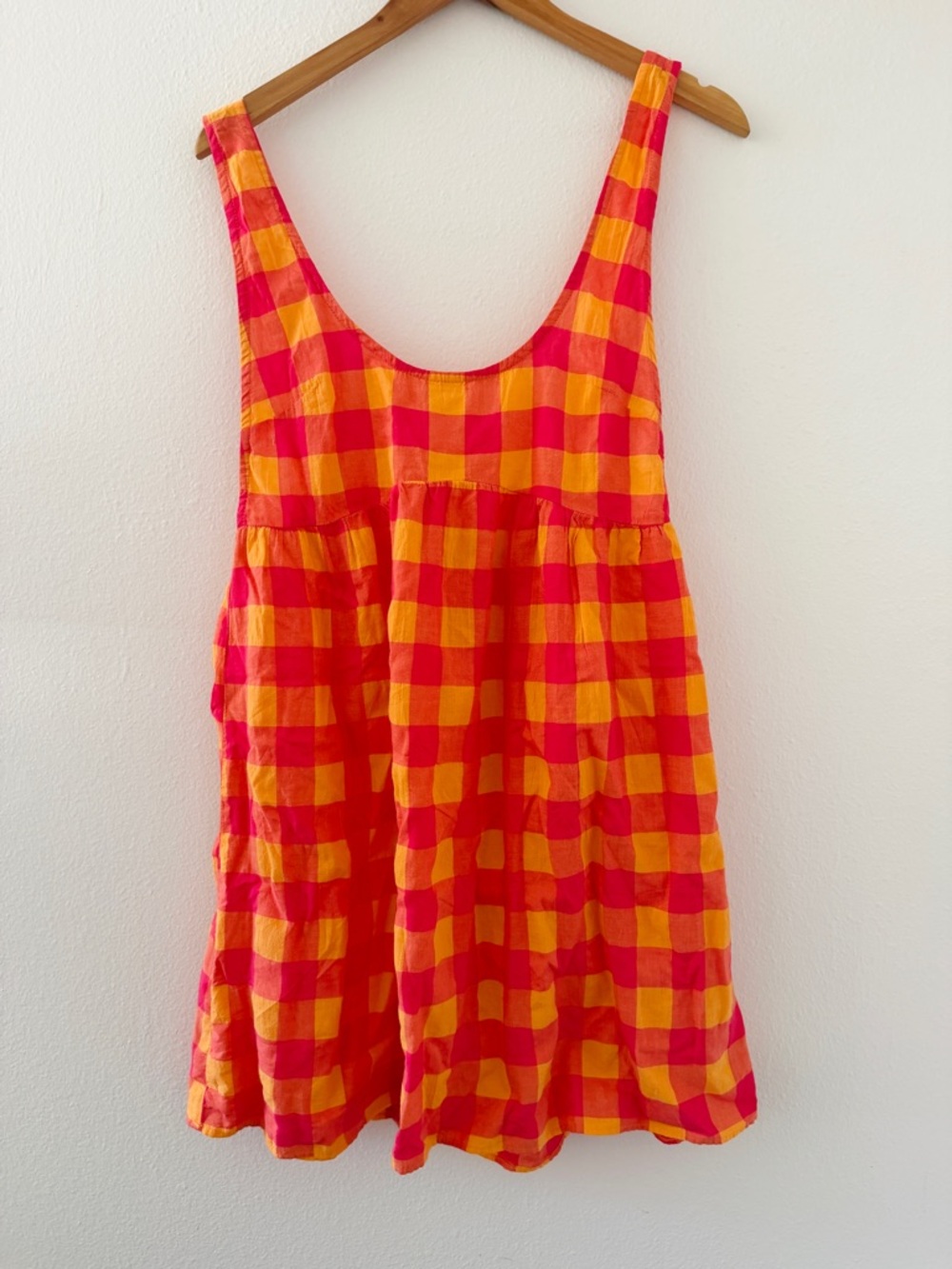 NWT By Anthropologie Apron Mini Nap Dress - Pink Orange Check - Picture 4 of 6